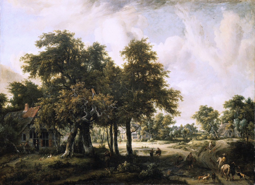 霍贝玛高清油画Wooded Landscape with Farmsteds.tif
